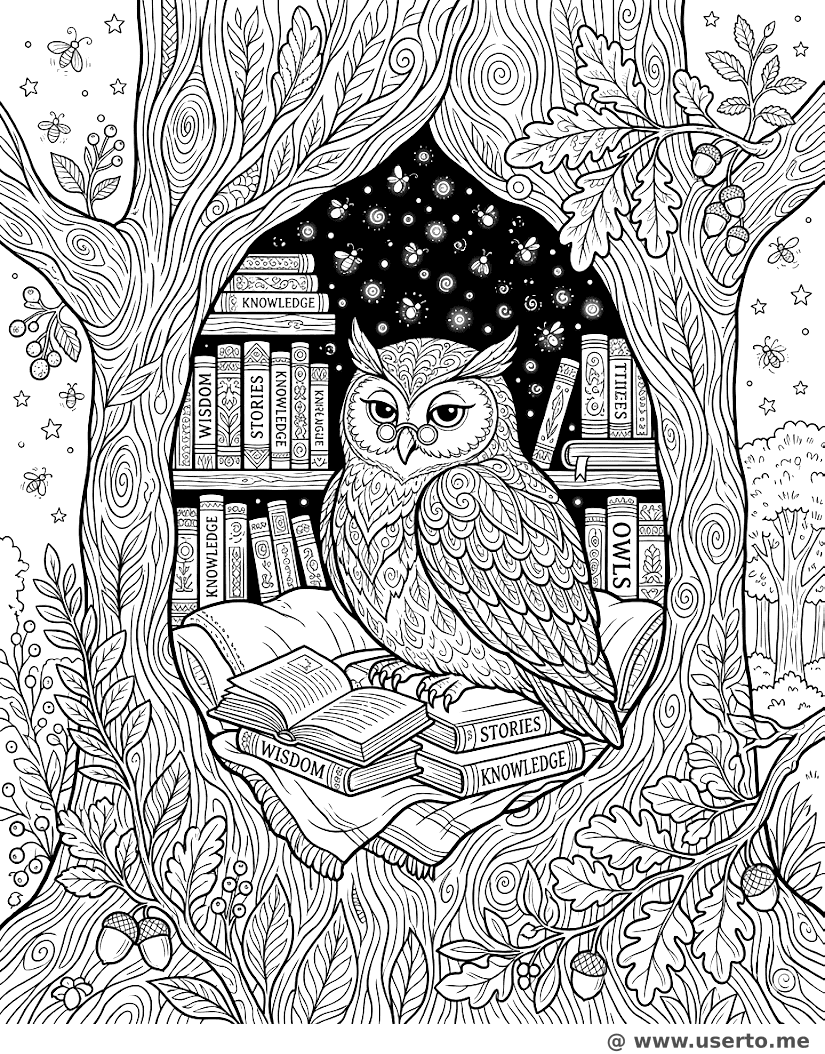Die Eule in der Zauberwald-Bibliothek