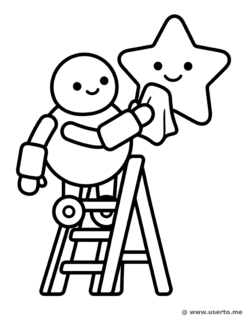 Robô Amigável Polindo uma Estrela
