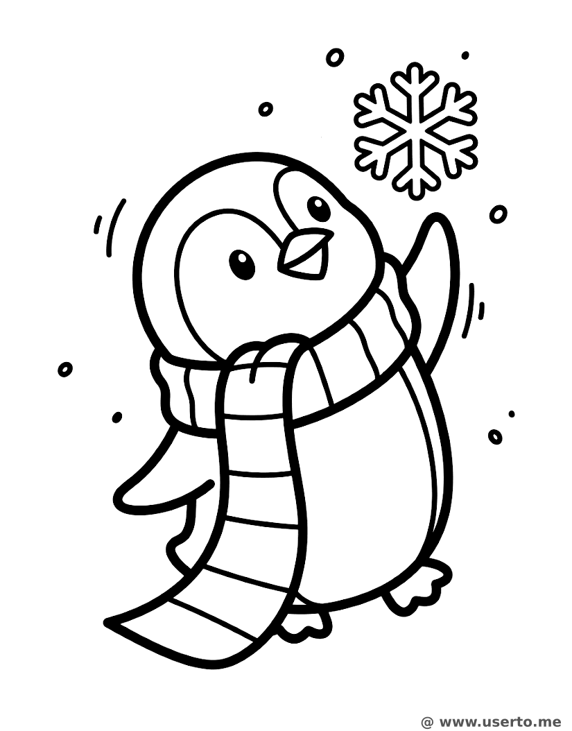 Schneeflocken-Fangen des Winter-Pinguins