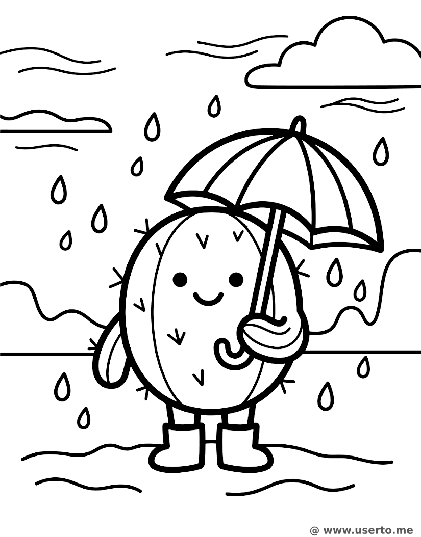 Glücklicher Kaktus mit Regenschirm