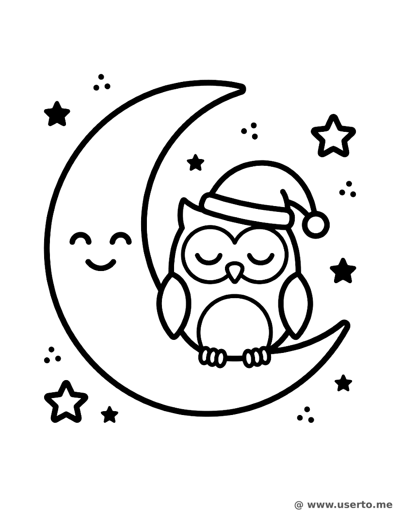 Schläfrige kleine Eule auf dem Mond