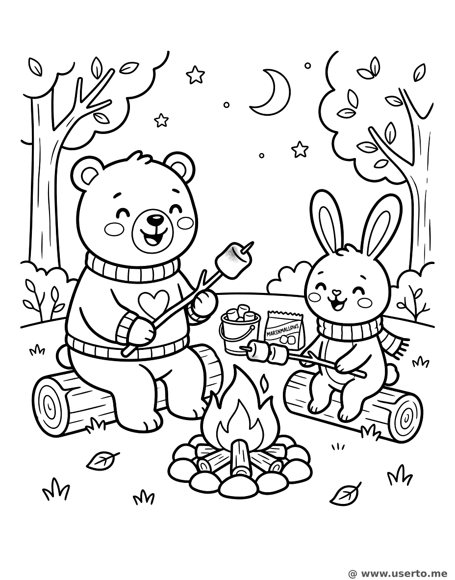 Bear and Bunny Camping Fun