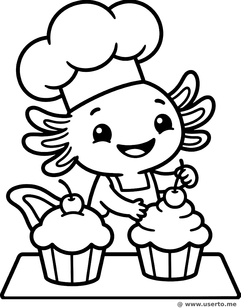 Chef Axolote assando cupcakes