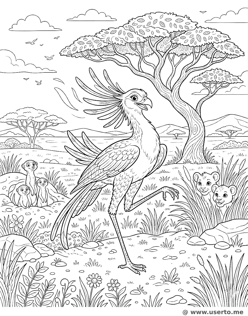 El baile del desierto del Pájaro Secretario
