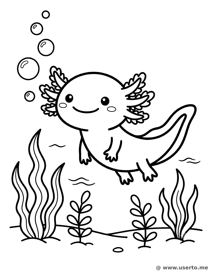 Axolote Feliz Soltando Bolhas de Água