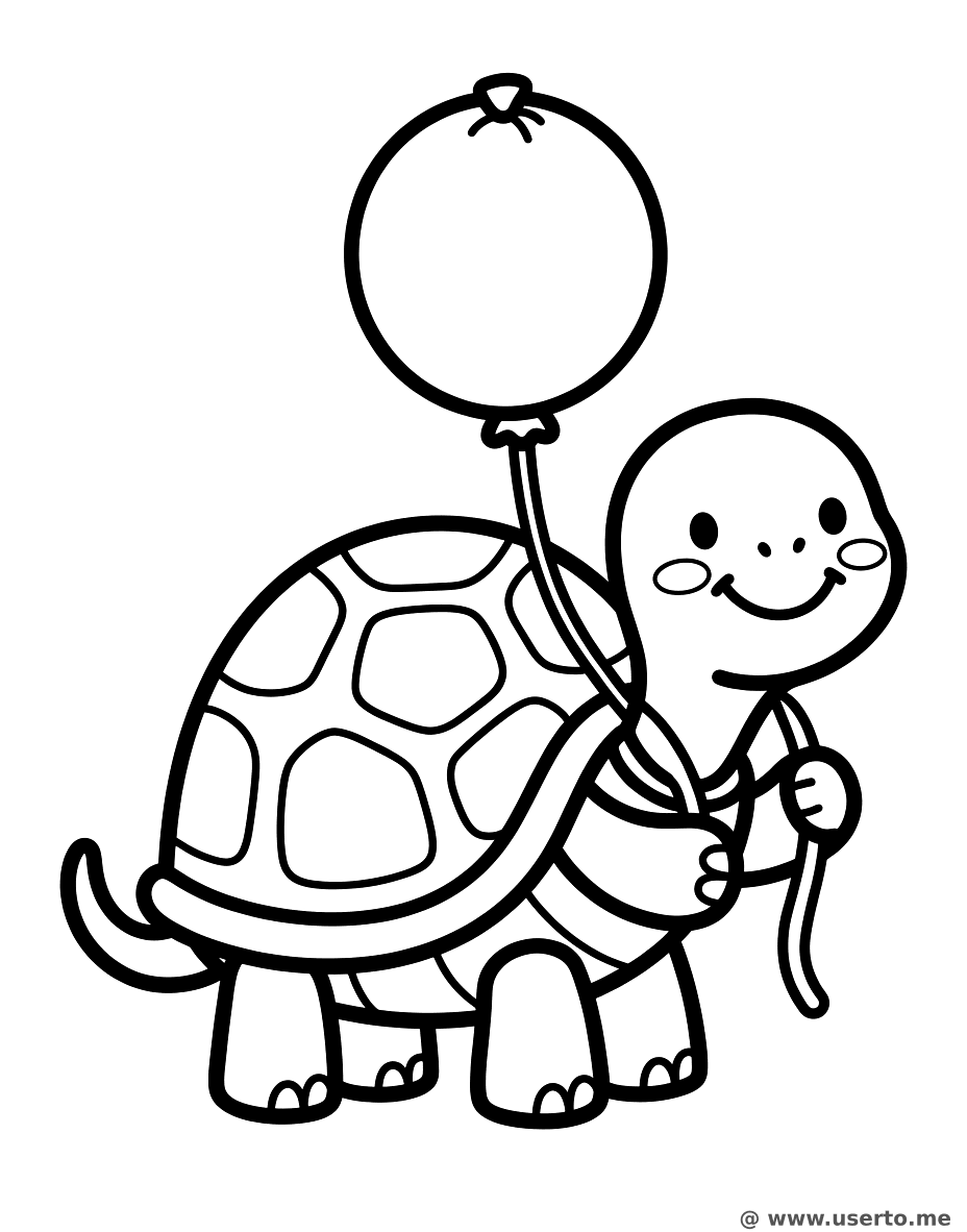 Friendly Turtle with a Balloon