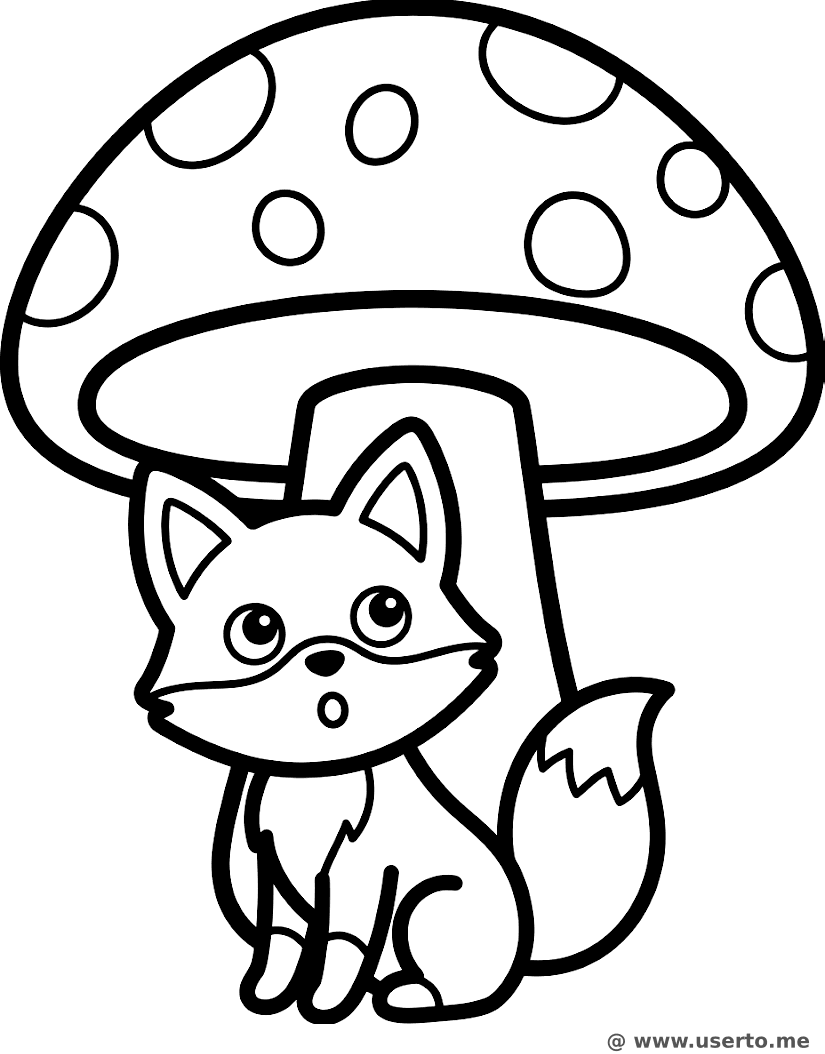 Little Fox Under a Mushroom