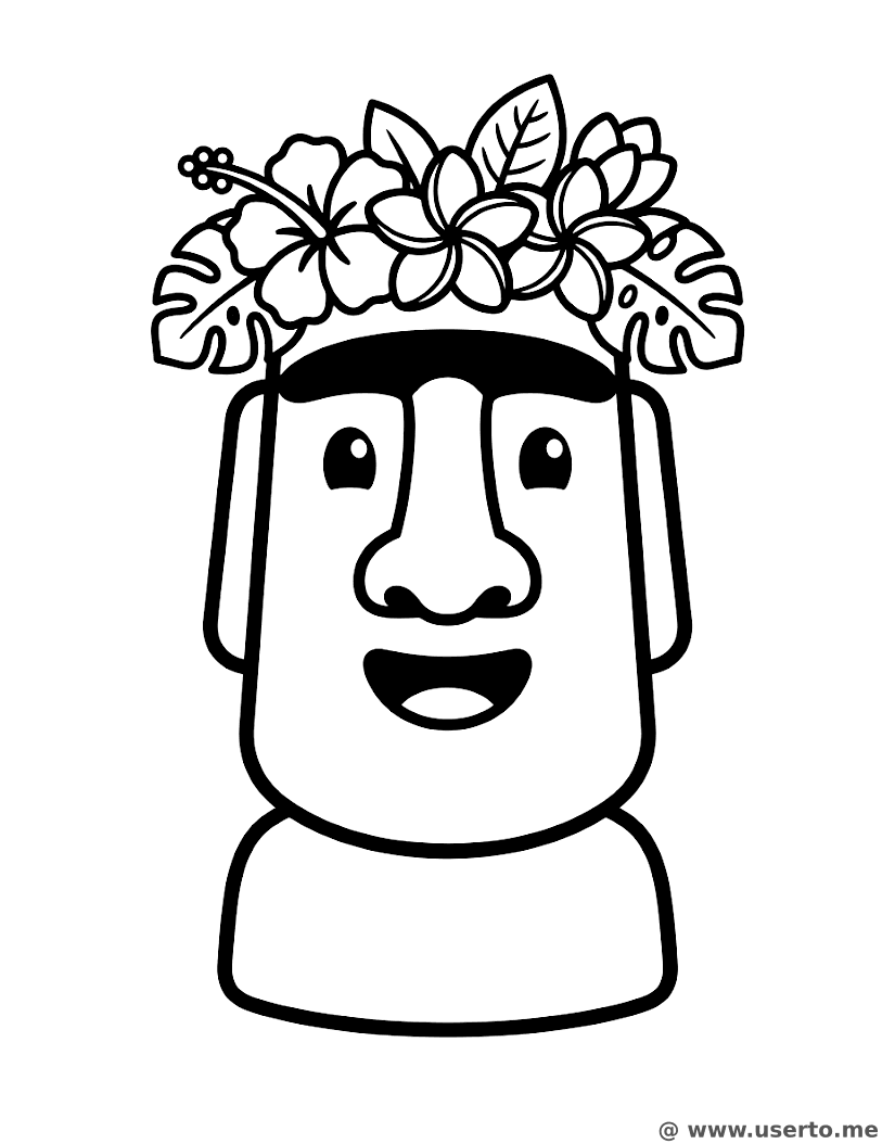 Moai sorridente com coroa de flores