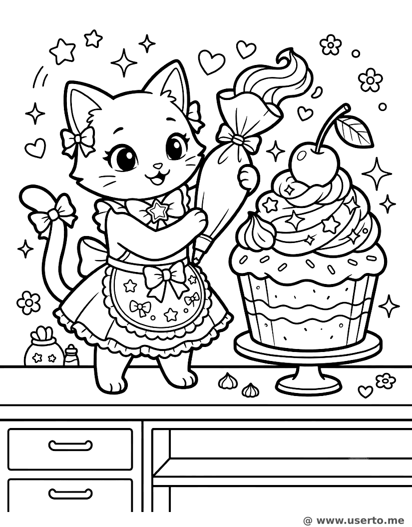 Magical-Girl-Katze backt Cupcakes