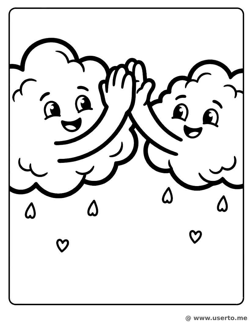 Nuvens felizes e chuva de corações