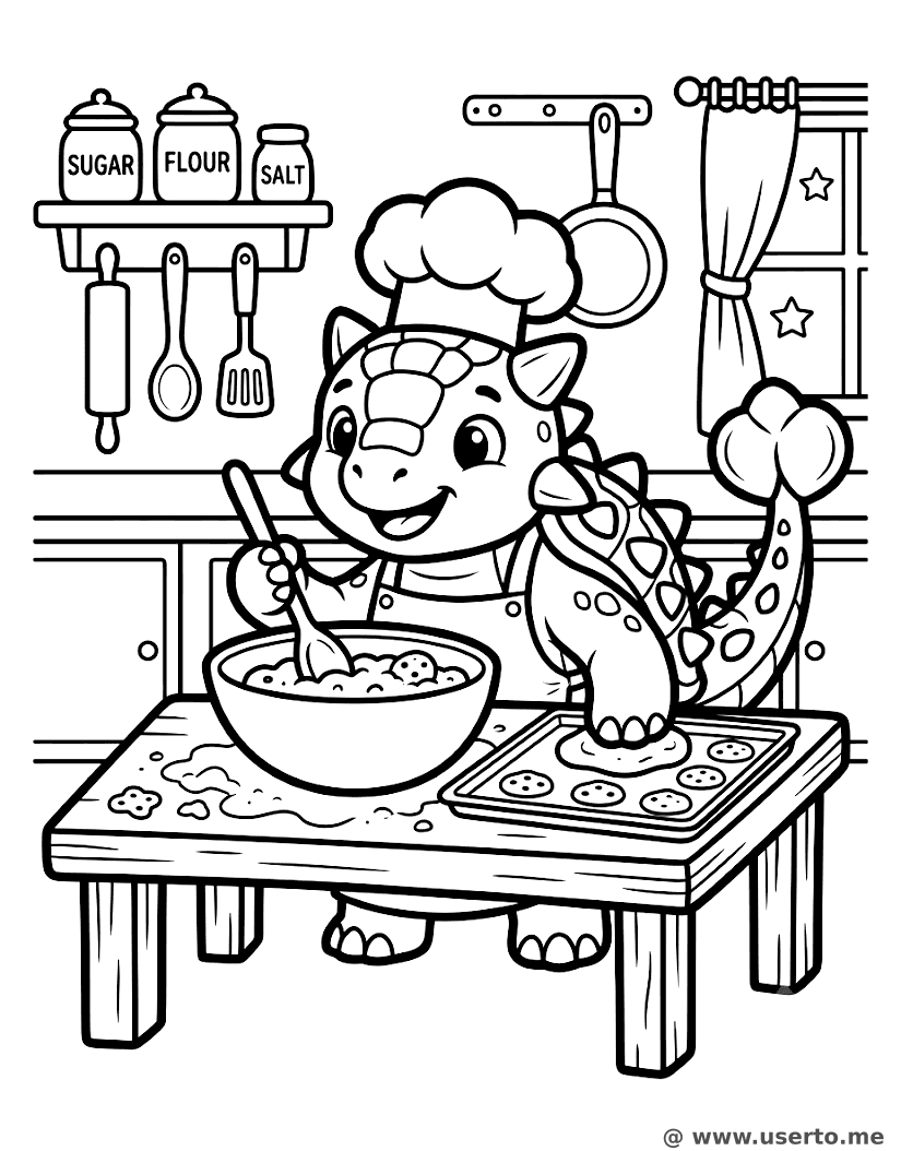 Baby Ankylosaurus Baking Prehistoric Cookies