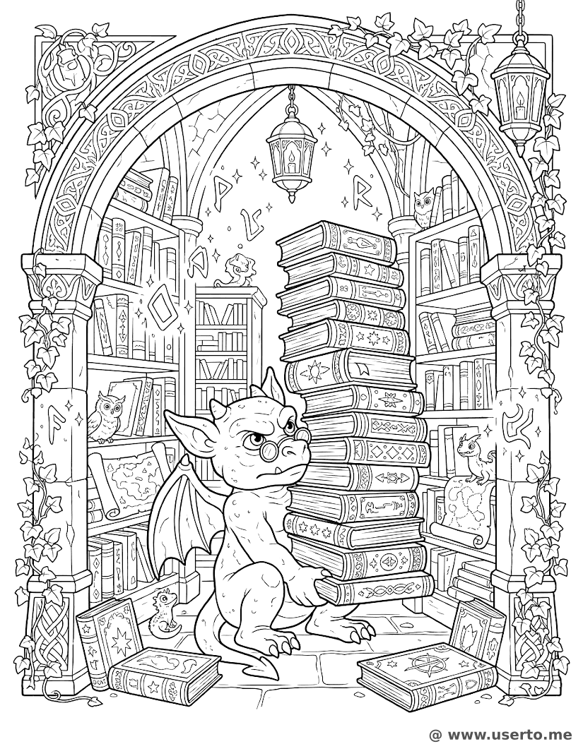 La torre de libros del gárgola bibliotecario