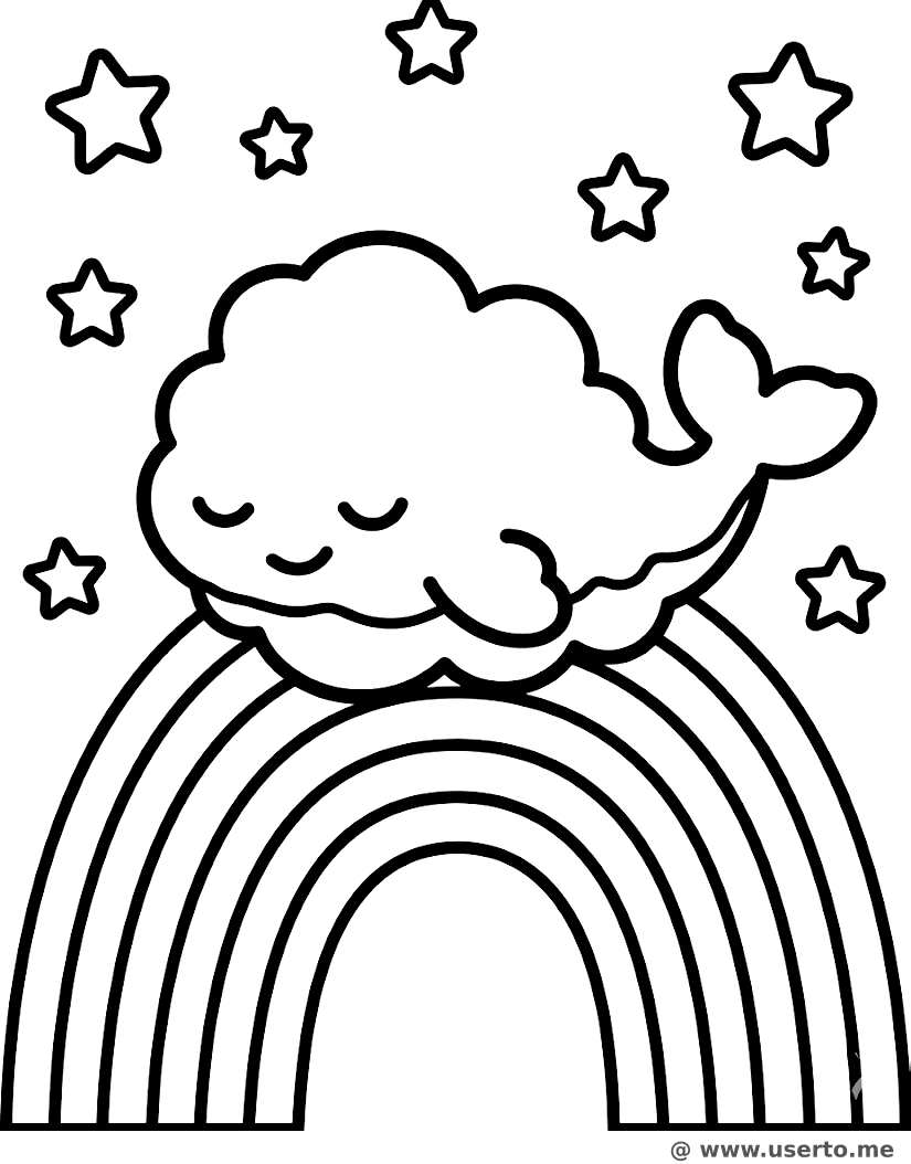 Ballena de nube dormida en un arcoíris