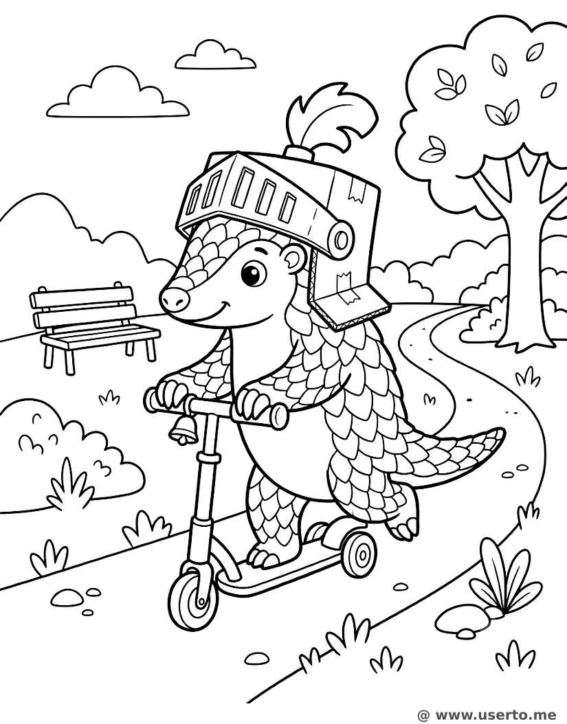 Pangolin-Ritter auf dem Tretroller