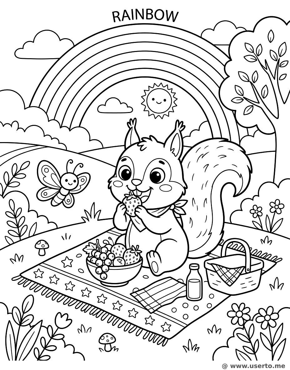 Eichhörnchen-Picknick unterm Regenbogen