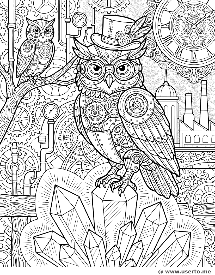A coruja pesquisadora Steampunk