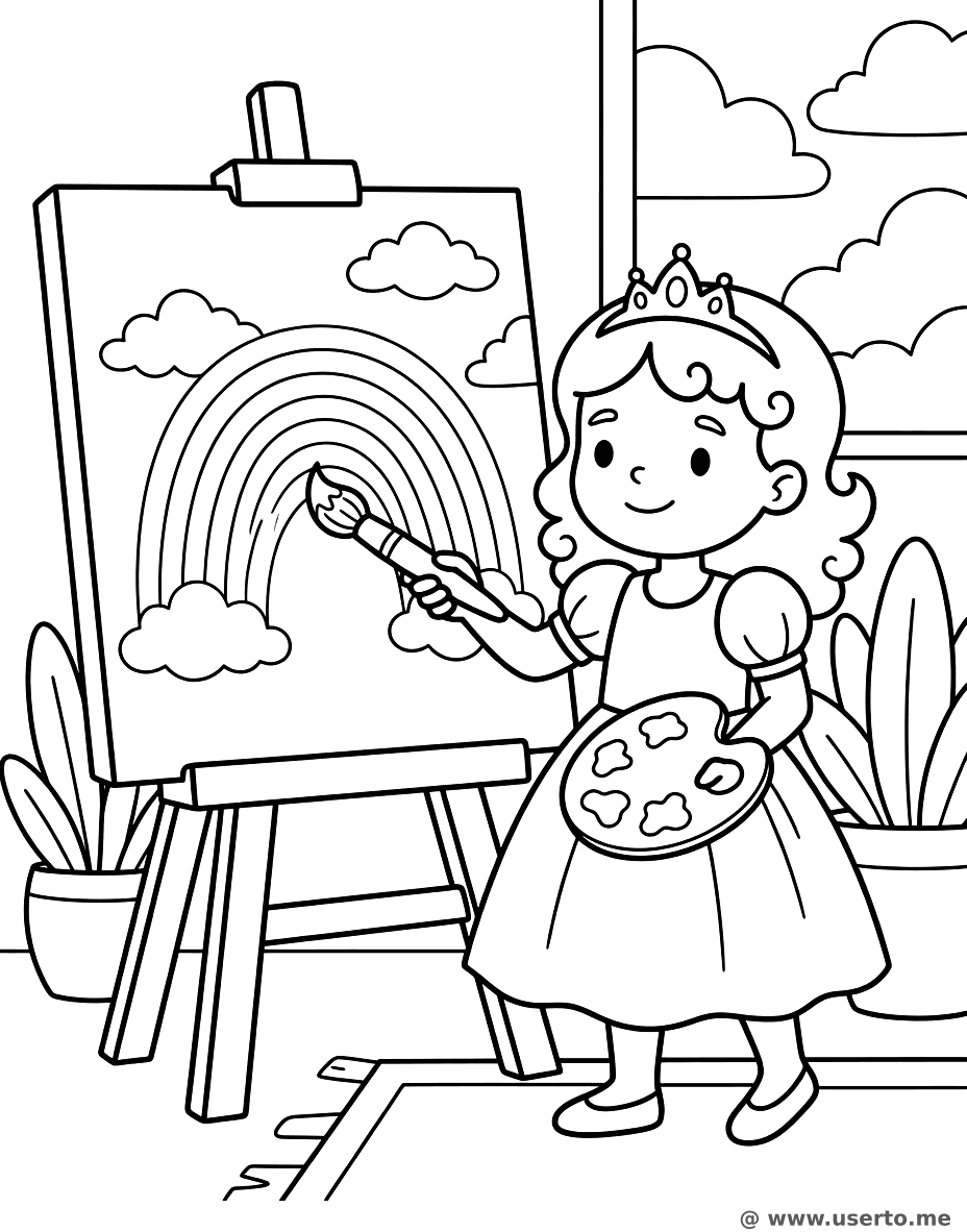 Princess Artist Painting a Rainbow