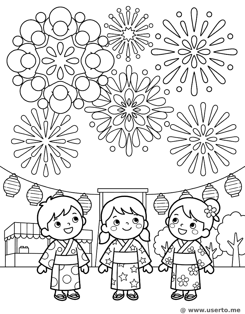 Fogos de Artifício em um Festival no Japão