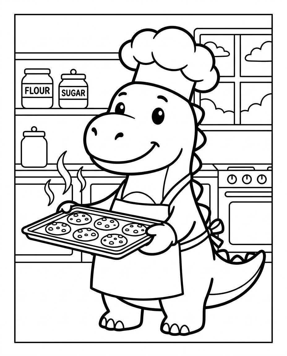 Dinosaur Baker Baking
