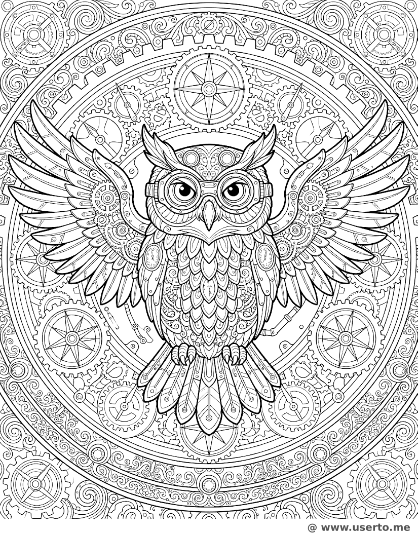 Steampunk Owl Mechanical Gear Kaleidoscopic Pattern