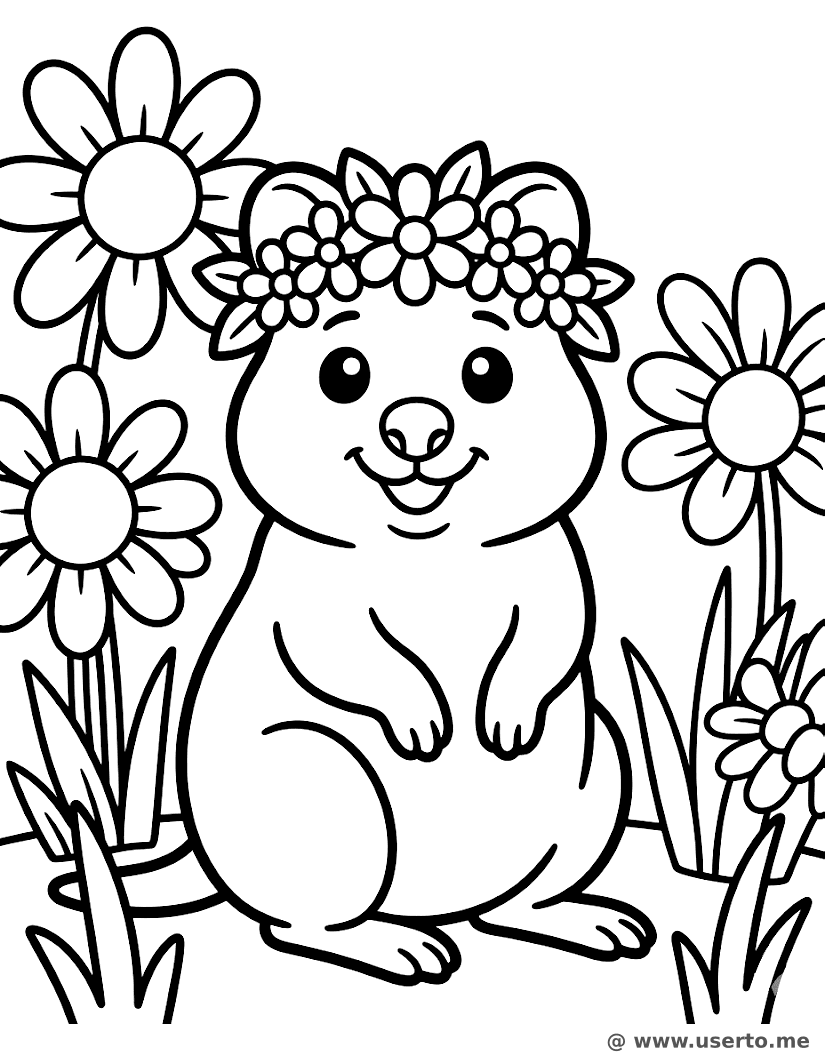 A Coroa de Flores do Quokka Feliz