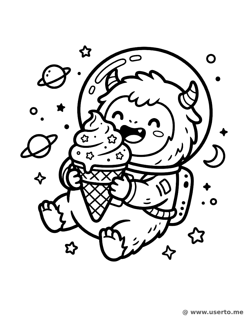 Chibi Yeti Comendo Sorvete no Espaço