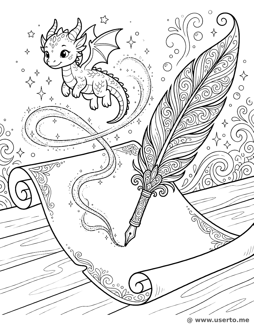 El Dragón de Caligrafía con Pluma de Ave