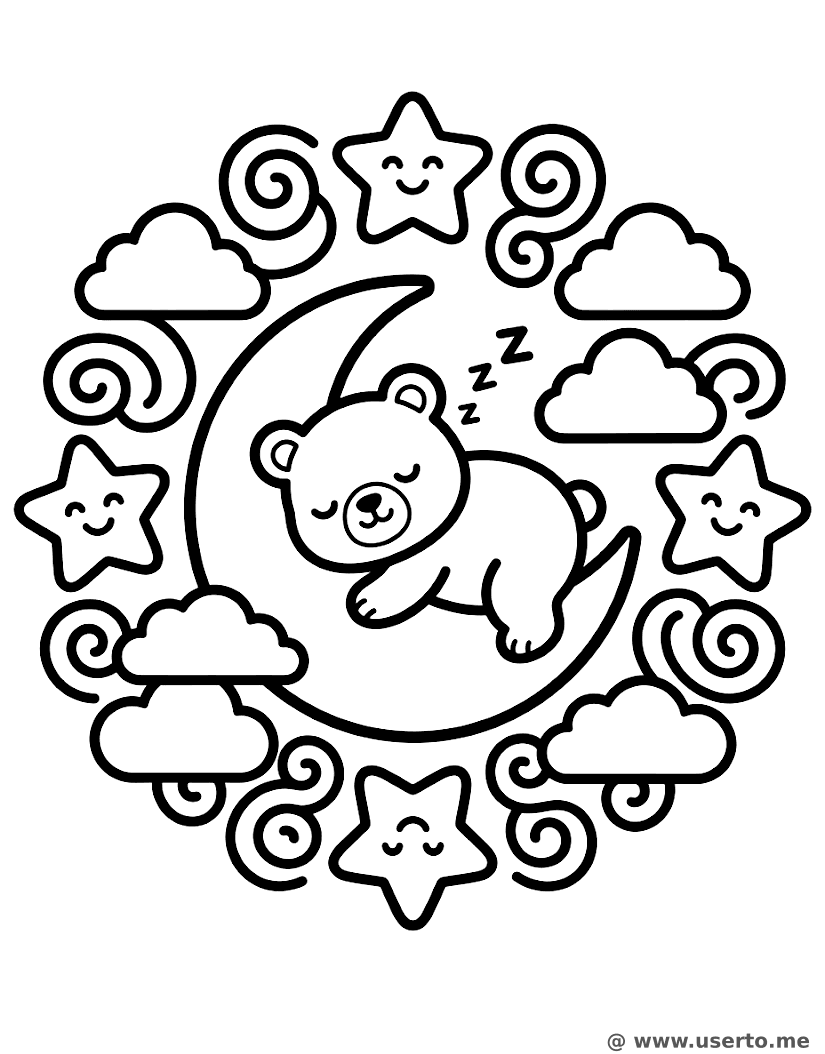 Mandala do Ursinho Fofinho no Céu Estrelado