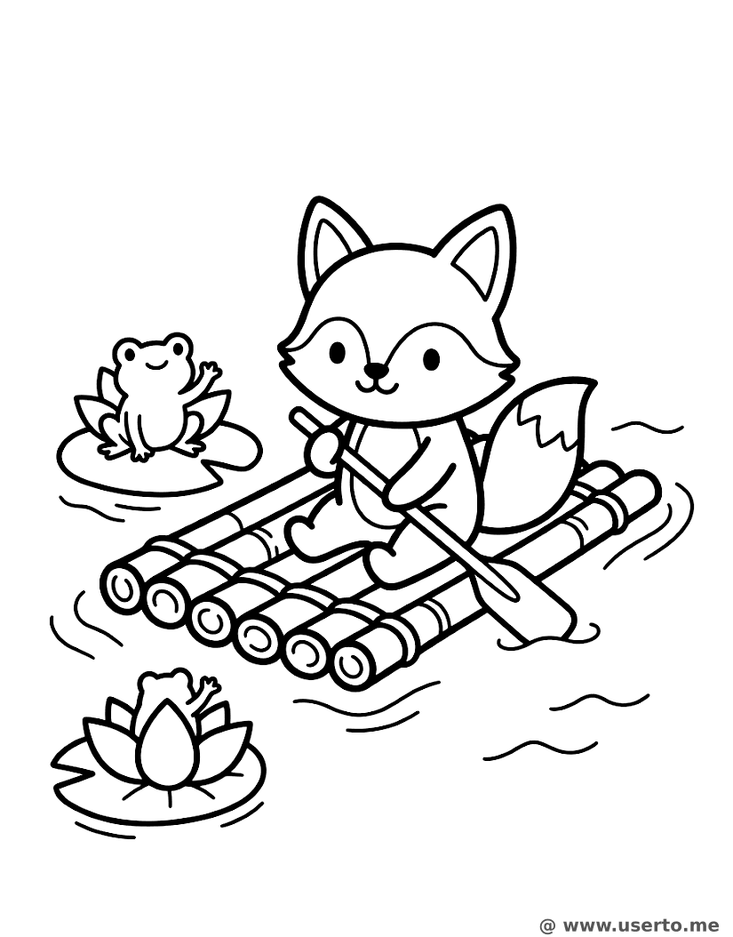 Friendly Fox on a Bamboo Raft