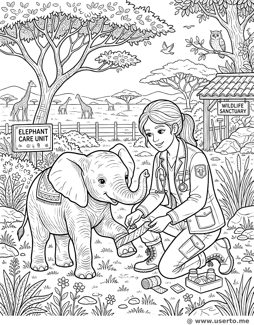 Wildtierarzt verbindet ein Elefantenbaby