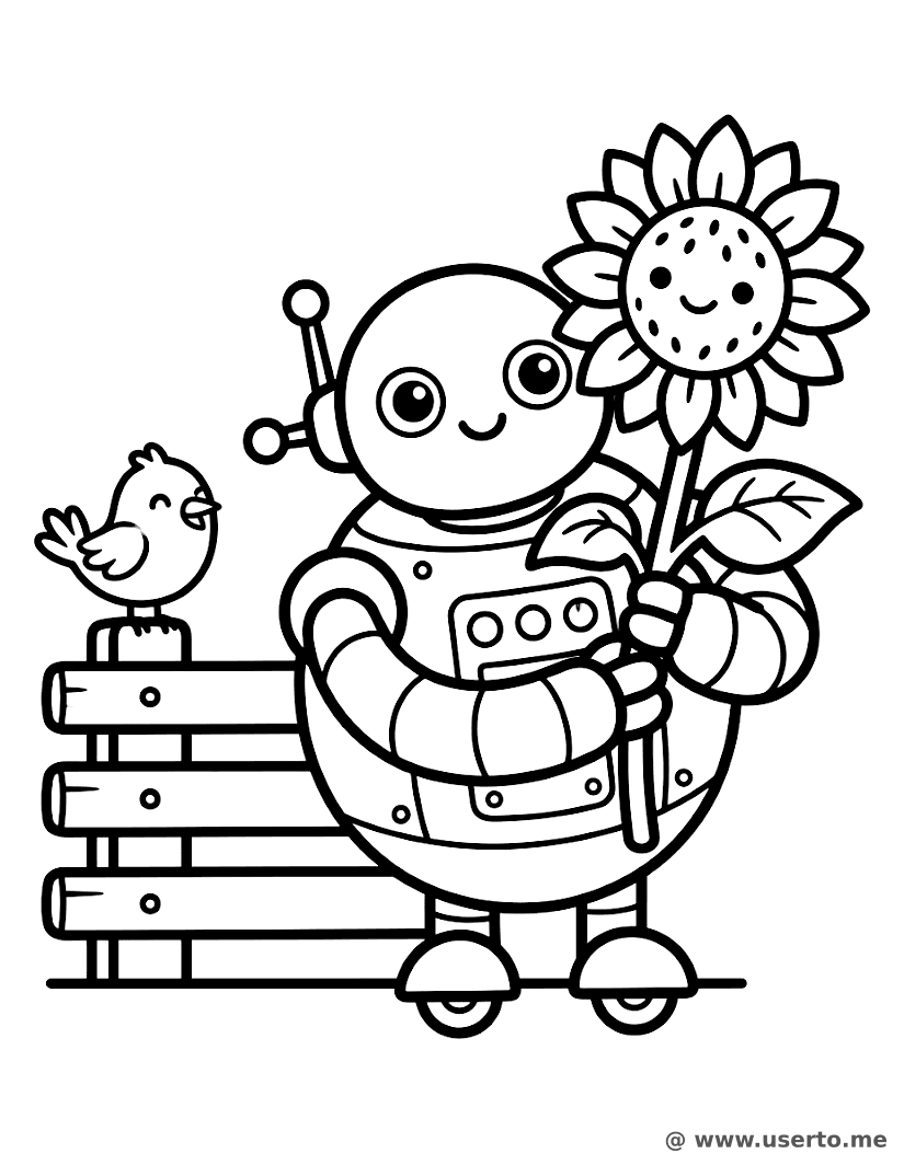 O presente de flores do robô amigável
