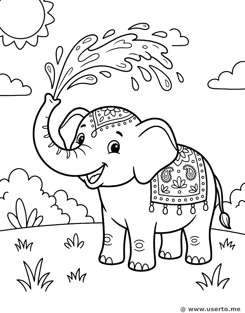 Diversão Aquática do Elefante no Holi