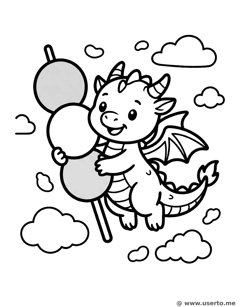 Dragón de Dango volando entre las nubes