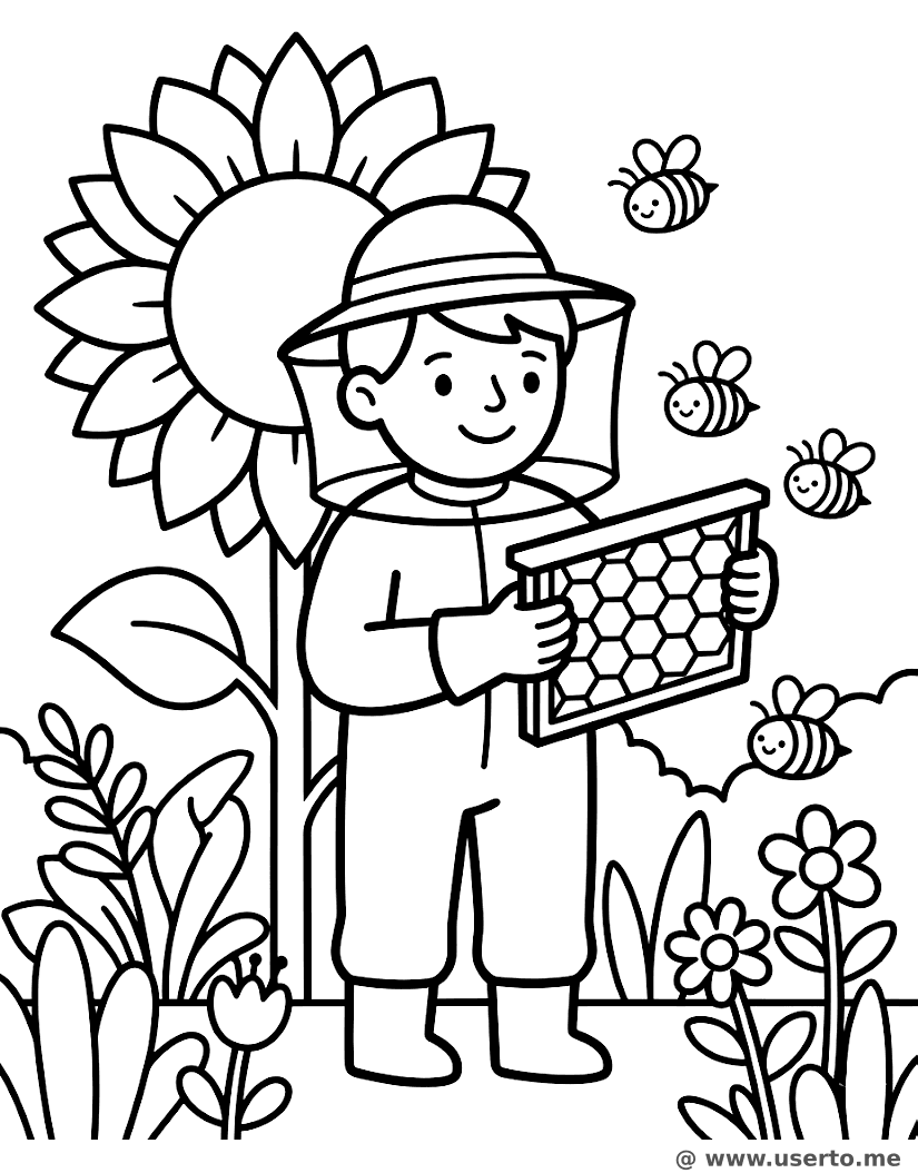 Der freundliche Imker und seine Honigbienen