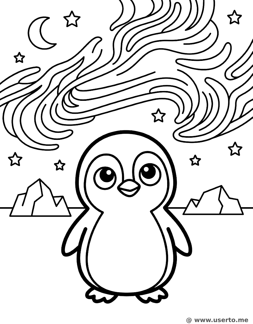 Baby Penguin's First Aurora
