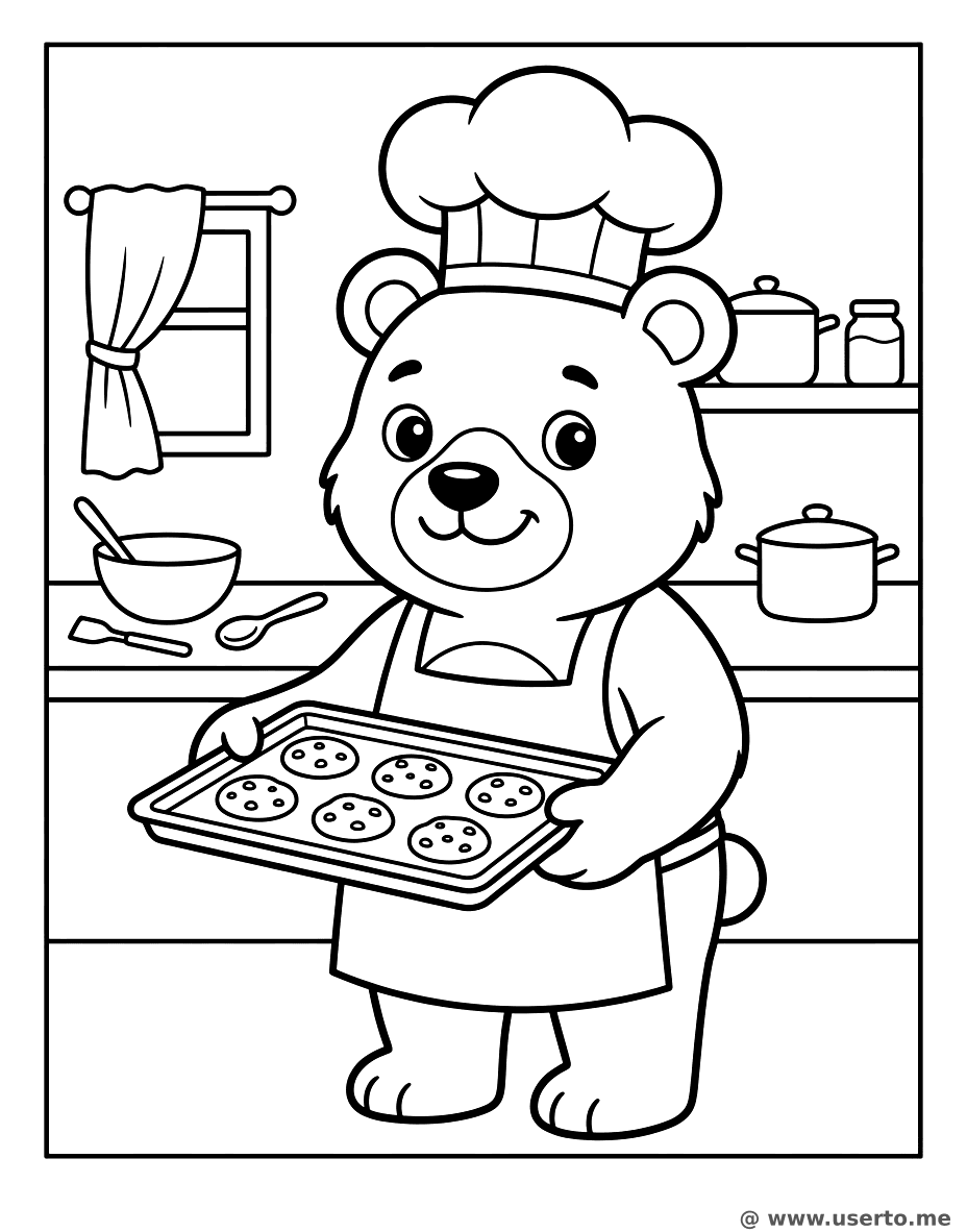 Bear Chef Baking Cookies