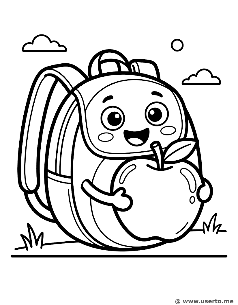 Der Apfelsnack des fröhlichen Rucksacks