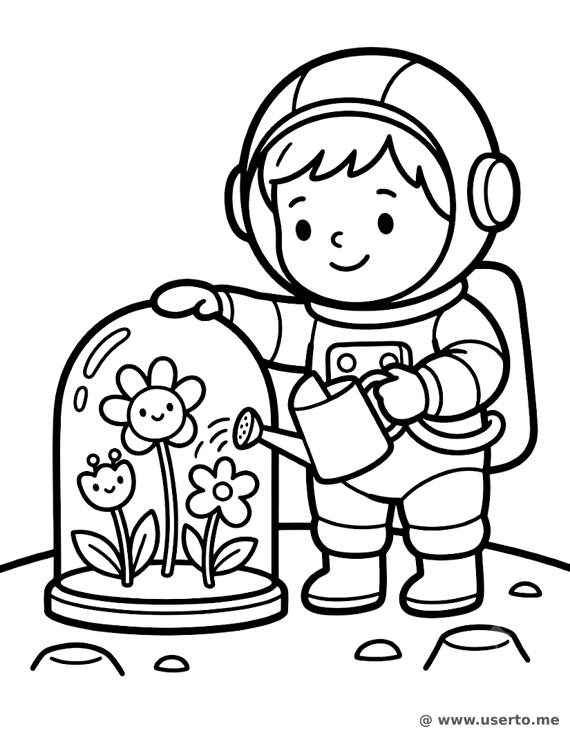 Botânico espacial cuidando de plantas da Lua