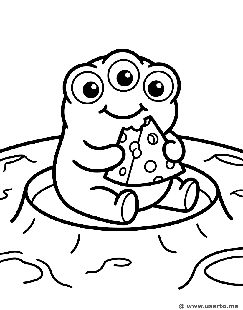 Pequeño Alienígena Comiendo Queso Lunar