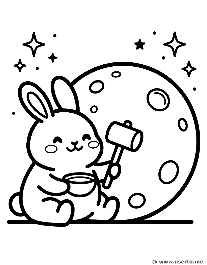 El pastel de arroz del conejo de la luna