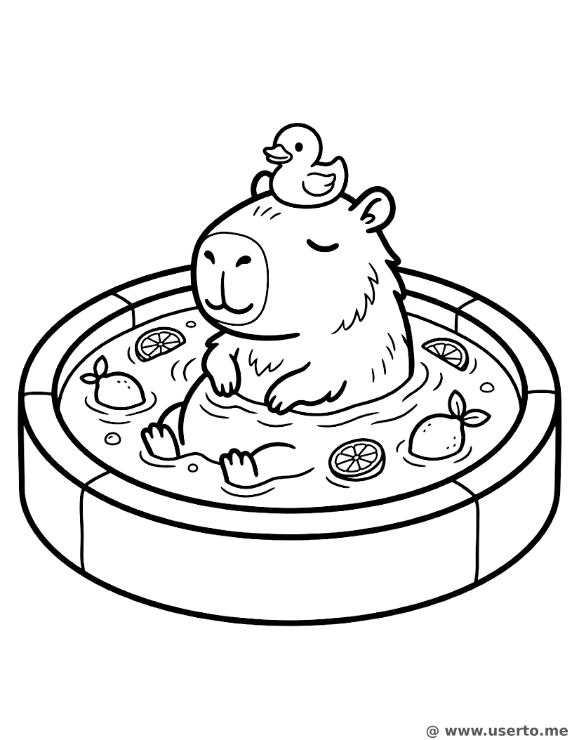 Sleepy Capybara Floating in Hot Spring