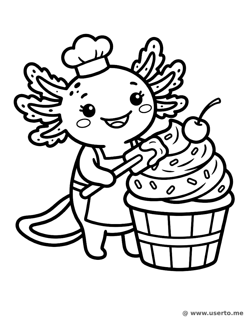 Kleines Axolotl Beim Cupcake-Backen