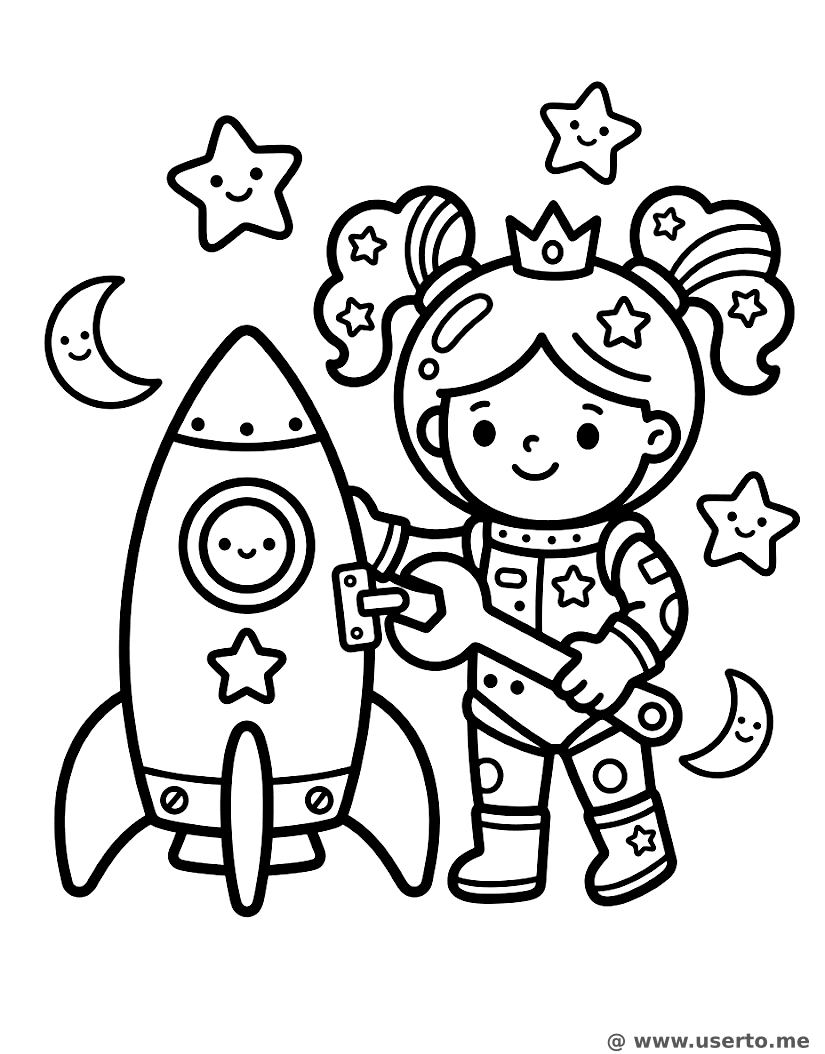 Space Princess Repairing Her Rocketship