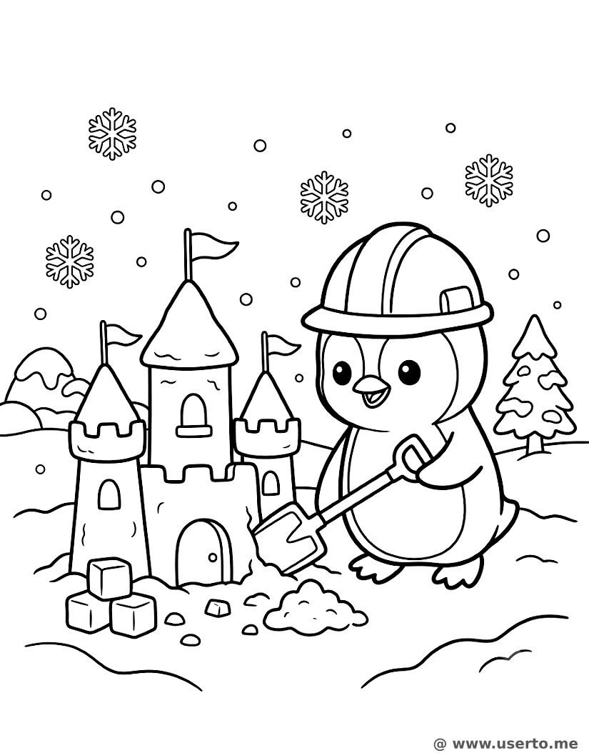 Penguin Architect Building Snow Castles