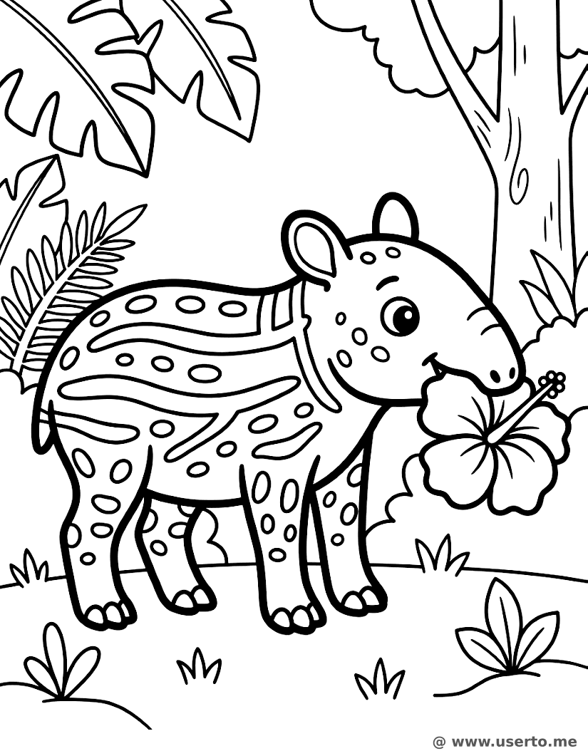 Der Blumensnack des Baby-Tapirs