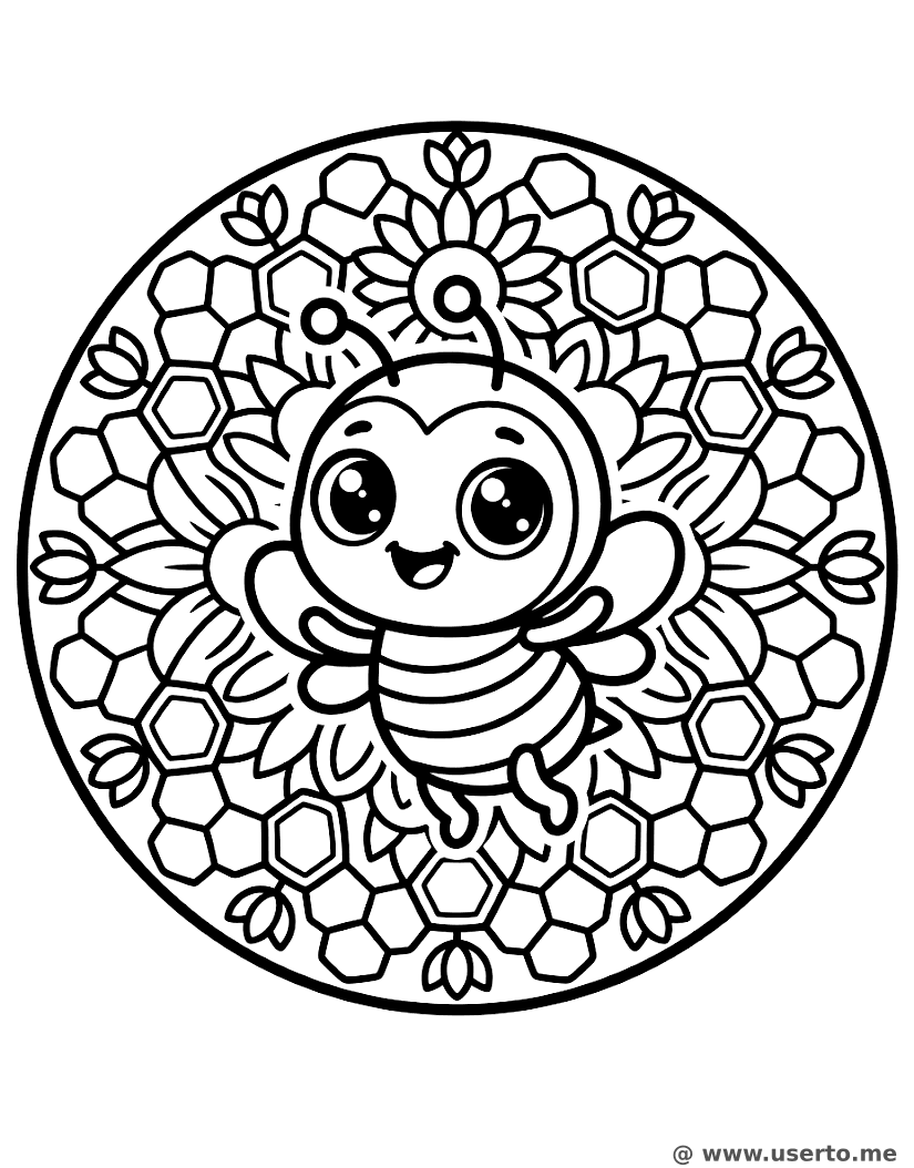 Dancing Bee Honeycomb Sunflower Pattern