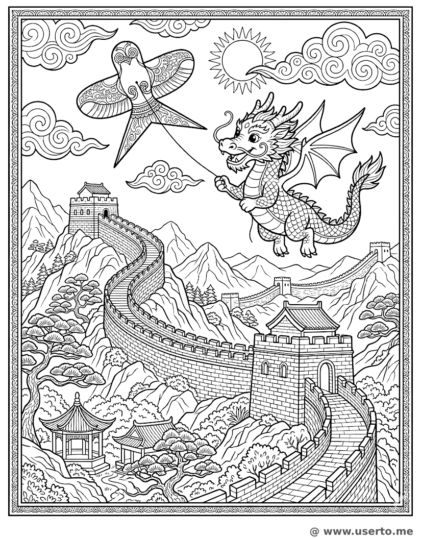 Cometa de dragón sobre la Gran Muralla