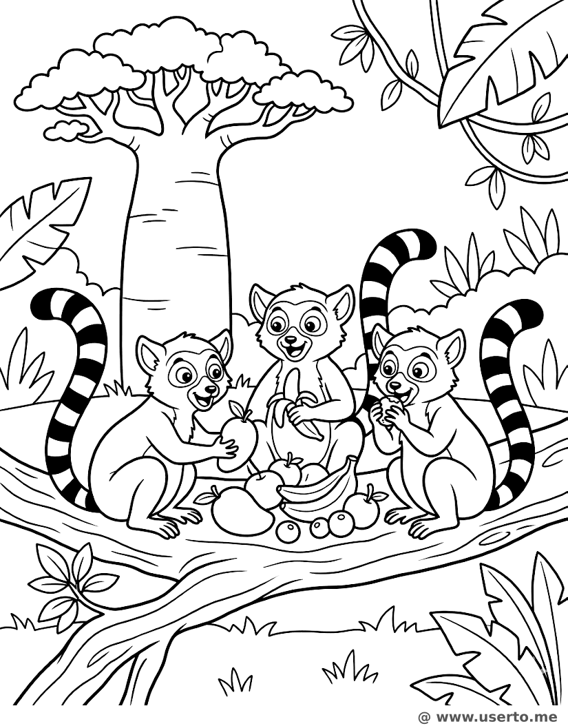 El picnic de frutas de la familia lémur