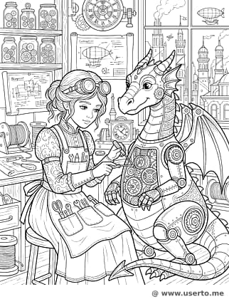 Mechaniker-Steampunk-Prinzessin tüftelt am Uhrwerk