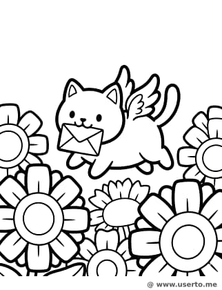 O dia de correio do gatinho mágico com asas